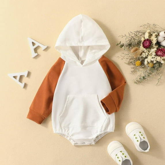 SDJMa Infant Baby Boy Girl Fall Clothes Hoodie Pullover Sweatshirt Romper Color Block Long Sleeve Onesie Outfit