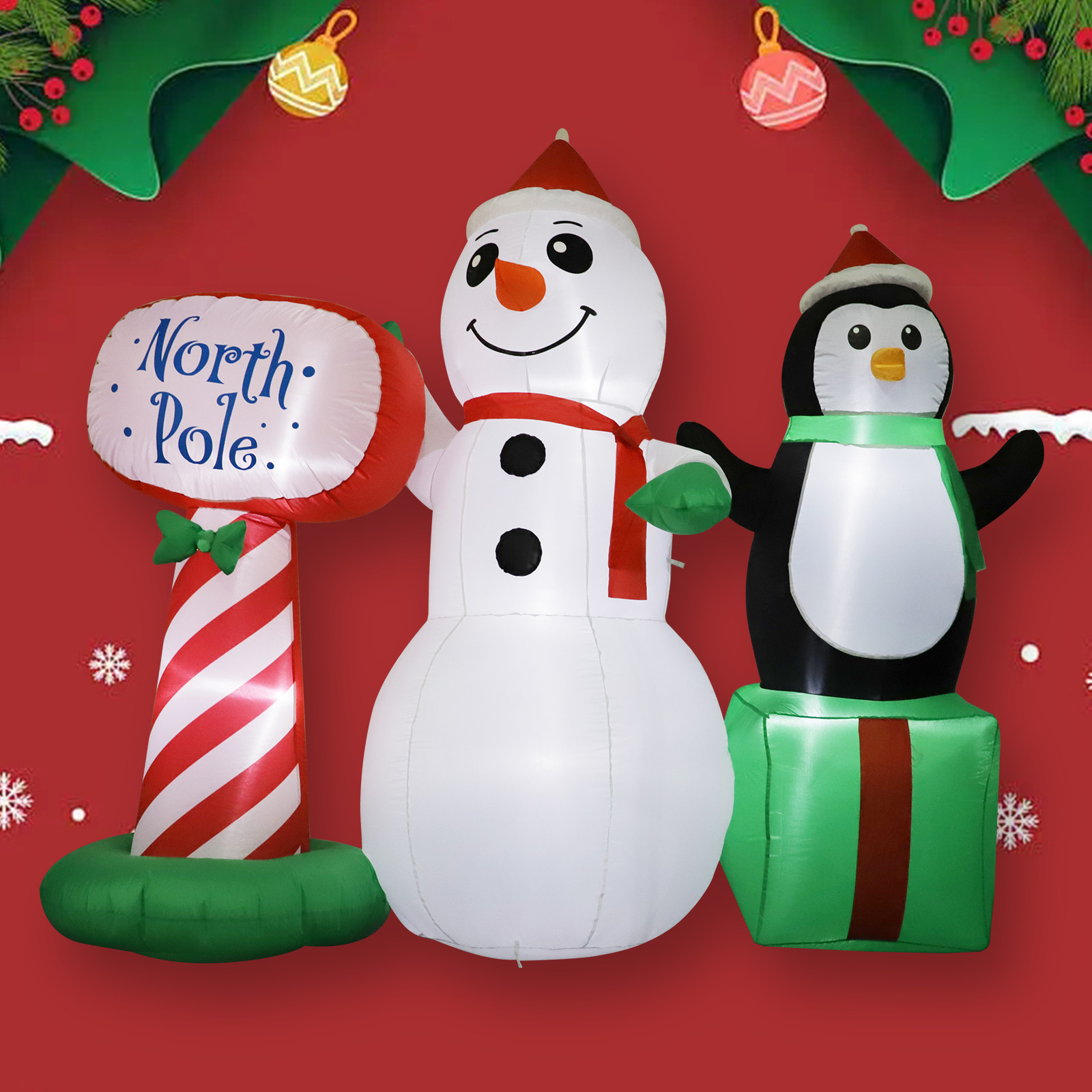 SDJMa Inflatable Christmas Yard Decorations, 7 Ft Snowman and Penguin