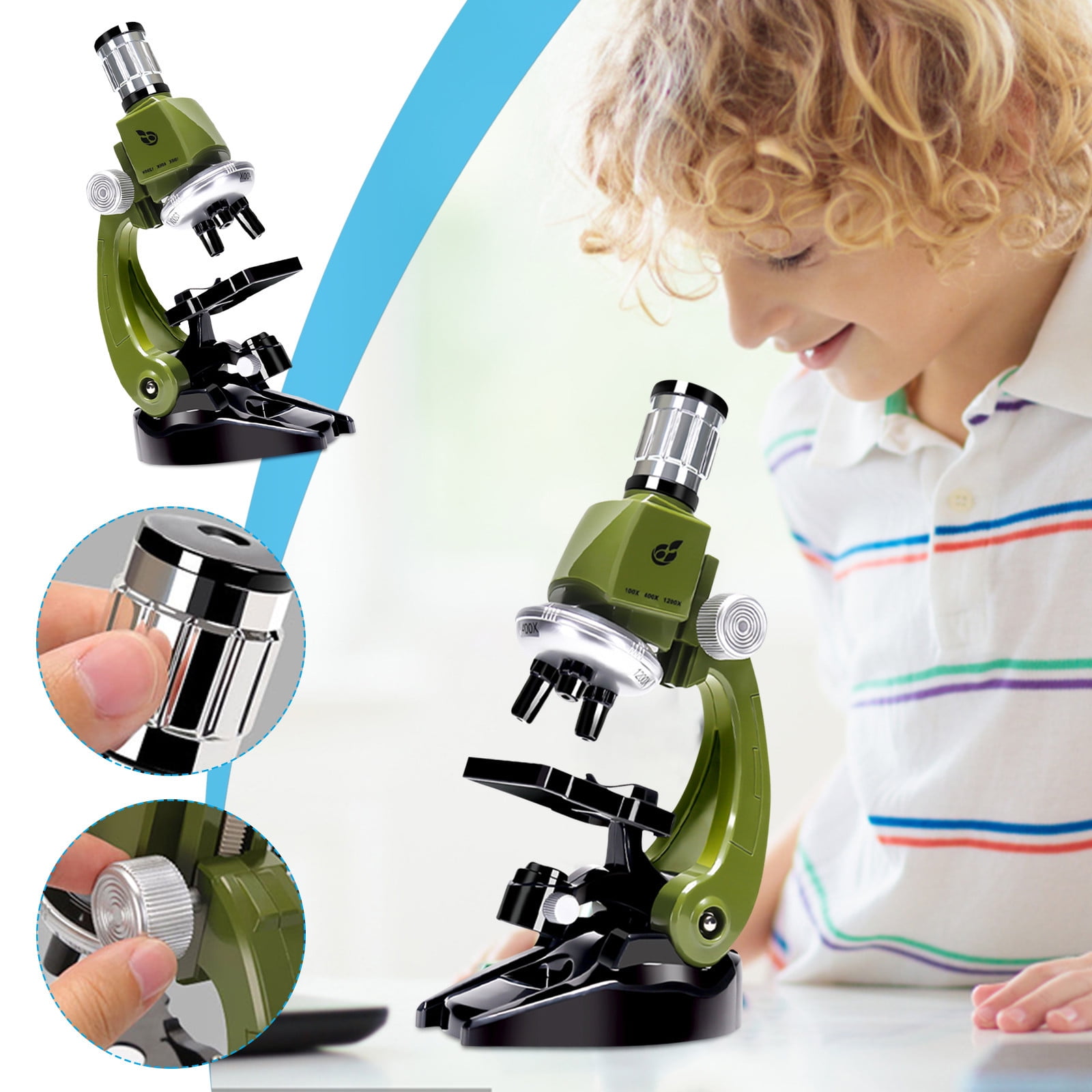 HD 100X-250X Children's Microscope Portable Handheld Microscope Biology  Educational Toys Science Experiment Stem Kits For