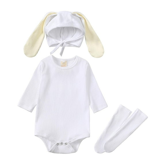 SDJMa Kids Boys Girls Animal Bunny Baby Romper Long Ear Rabbit Romper Sweatshirt Jumpsuit with Hat and Socks