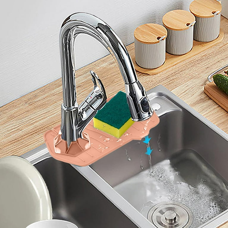 SDJMa Kitchen Silicone Handle Drip Catcher Tray Mat Faucet Sink Splash  Guard for Kitchen Accessories Faucet Water Catcher Mat Behind Faucet Sink