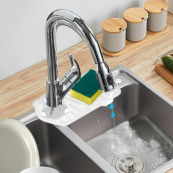 SDJMa Kitchen Silicone Handle Drip Catcher Tray Mat Faucet Sink Splash Guard for Kitchen Accessories Faucet Water Catcher Mat Behind Faucet Sink Protectors for Kitchen Countertop