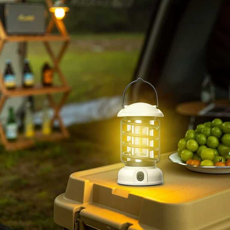 LED Camping Lantern Retro Rechargeable Lantern, 5000mAh Battery Powered Dimmable Electric Lanterns with 3 Light Modes, Waterproof Portable Camp Lamp