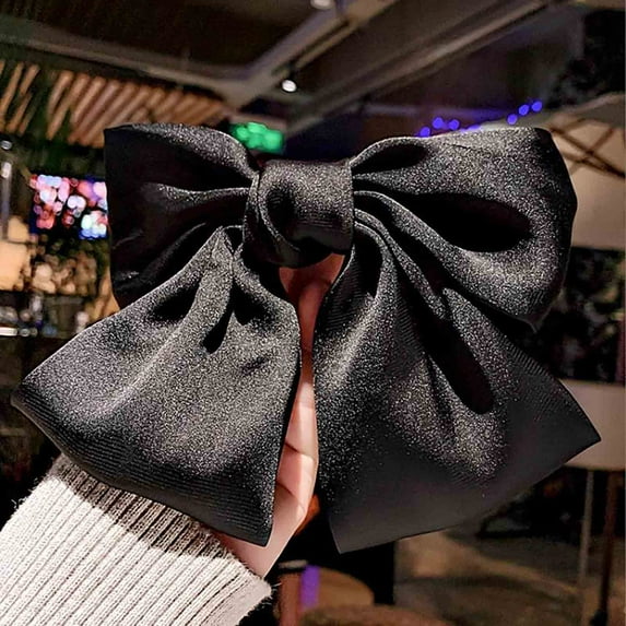 SDJMa Large Hair Bows Clips for Women Girls Hair Satin Hair Bow Clips Barrettes Large Hair Ribbons Long-tail Cute Aesthetic Hair Accessories Birthday Gifts (Black)