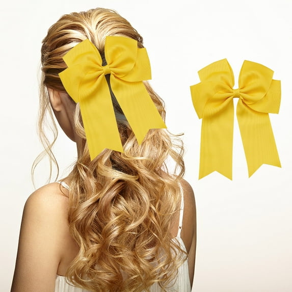 SDJMa Large Hair Bows for Women Hair Clip - Colorful Hair Ribbon Accessories Metal Clips Hair Bow for Women Girls Toddlers Teens Kids (Yellow )