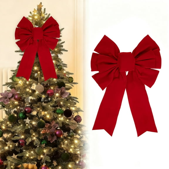 SDJMa Large Velvet Christmas Bow 9 x 15 Inch Christmas Tree Topper Bow for Xmas Wreath Wedding Party Home Front Door Decor (Red)