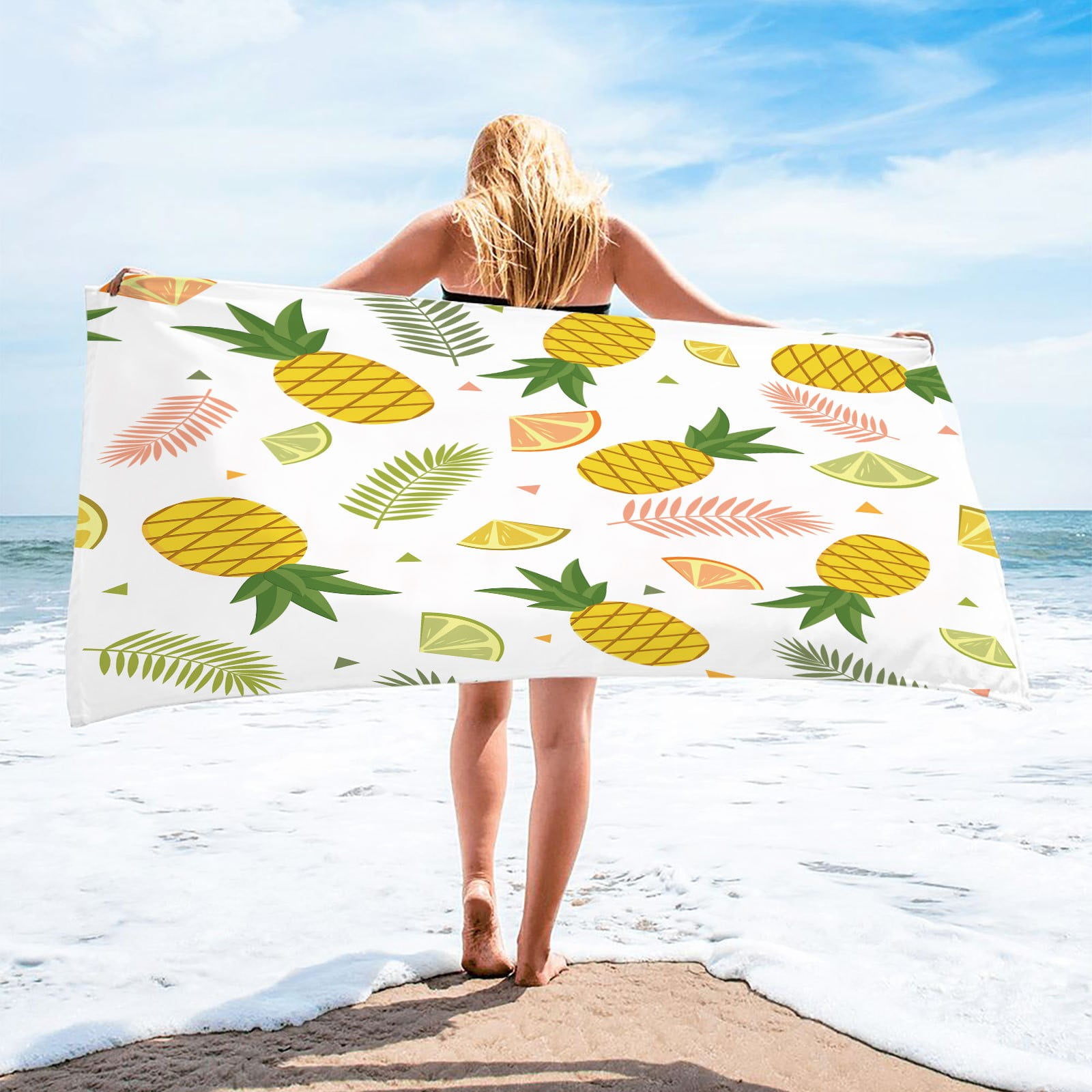 SDJMa Lemon Beach Towels Watercolor Fruit Yellow Lemon Slice Green