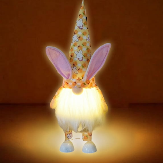 SDJMa Light Up Easter Gnome Decoration, Lighted Plush Standing Dwarf Elf Doll with Rabbit Ears, Tomte Swedish Scandinavian Figurine for Spring Easter Farmhouse Home Tiered Tray Decor