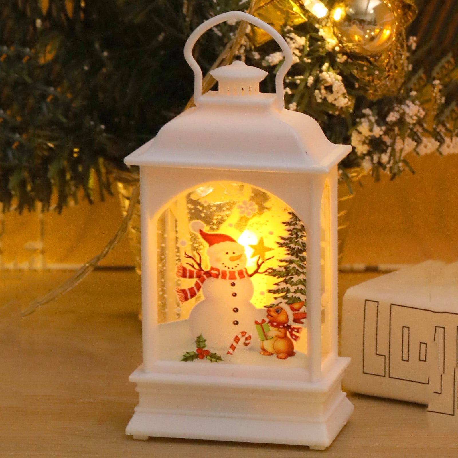SDJMa Lighted Street Lamp Shaped Christmas Snow Globe Lantern, Battery