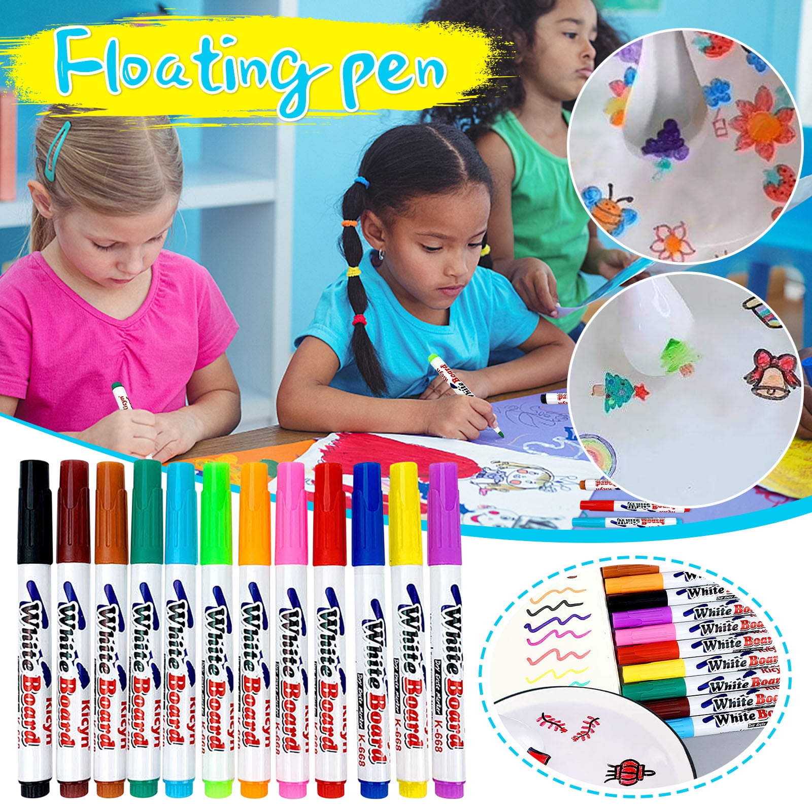 Taoelifs Magical Water Painting Pens for Kids,12PCS Doodle Water Floating Pen, Fun Whiteboard Pen for Kids Gift Set (with Ceramic Spoon)