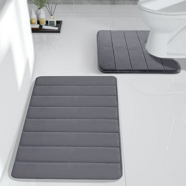SDJMa Memory Foam Bath Mat Set, Bathroom Rugs for 2 Pieces, Toilet Mats, Soft Comfortable, Water Absorption, Non-Slip, Thick, Machine Washable, Easier to Dry for Floor Mats (Dark Gray)