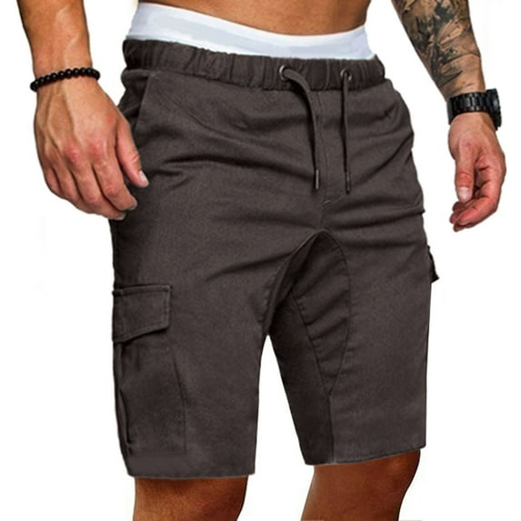 SDJMa Men's Tactical ShortsCargo pants for men Casual Solid color Shorts Pocket Drawstring Elastic Waist Sport Shorts