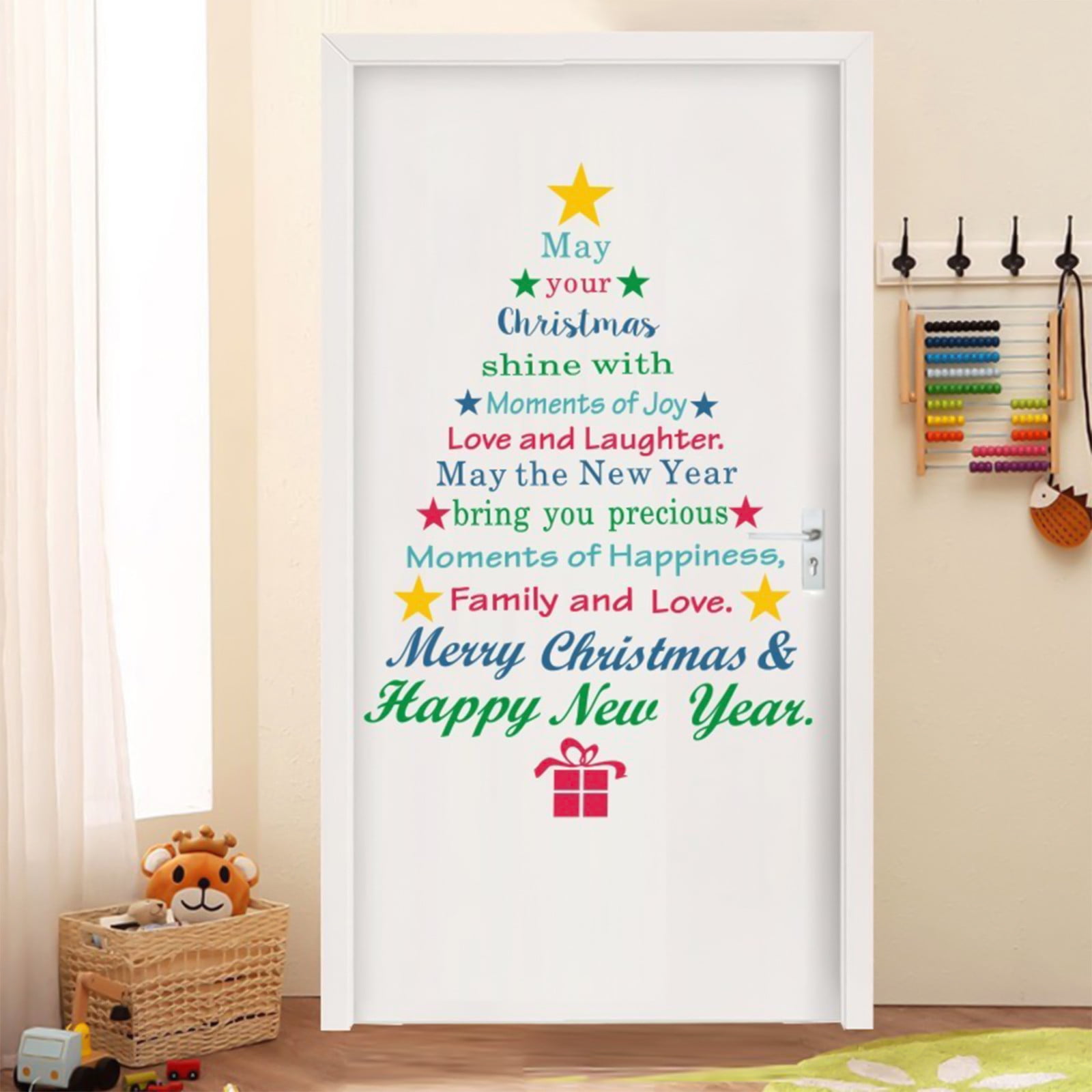 Yovkky Merry Christmas Wall Decals – Xmas Tree & Dog Decor Stickers, Removable Vinyl For Kids Room, Kitchen