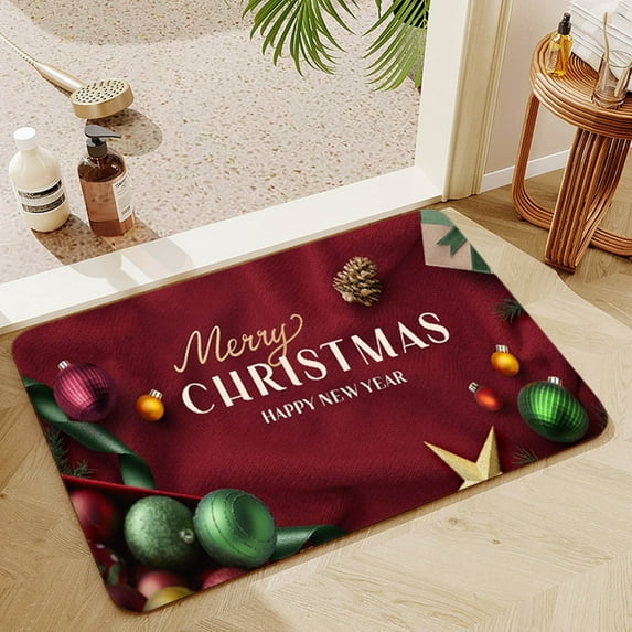 SDJMa Merry Christmas Welcome Doormat, Non-Slip Washable Christmas Tree Ball Santa Claus Print Door Mat, Xmas Decorative Rugs for Indoor Outdoor Entrance Living Room Bedroom Home Decor, 16 x 24 Inch