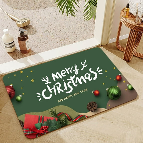SDJMa Merry Christmas Welcome Doormat, Non-Slip Washable Christmas Tree Ball Santa Claus Print Door Mat, Xmas Decorative Rugs for Indoor Outdoor Entrance Living Room Bedroom Home Decor, 16 x 24 Inch
