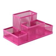 SDJMa Mesh Pen Pencil Holder with Post It Note Holders Desk Organizer, 4 Compartment Wire Desktop Pen Pencil Cup Office Supplies Accessories for Home Office School, Black