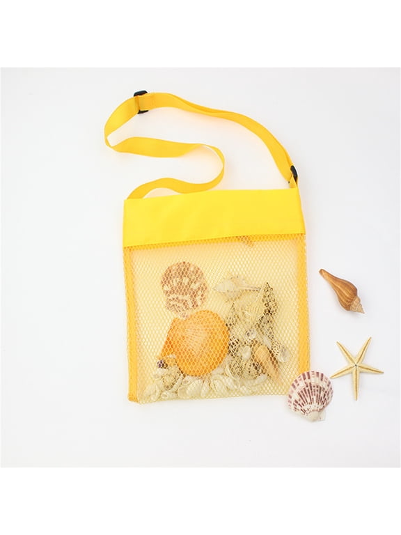 Mesh Seashell Beach Bags, Breathable Mesh Bags for Kids Colorful Shell Bag Seashell Collection Bag with Adjustable Carrying Straps for Outdoor Beach Parent Child Activities