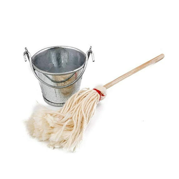 SDJMa Metal Miniature Dollhouse Furniture Bucket and Mop Size Suitable for 1:12 Scale Dollhouse Decoration Dollhouse Accessories