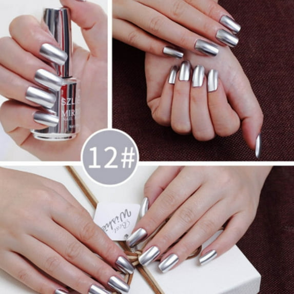 SDJMa Metallic Nail Polish Metallic Mirror Gel Nail Polish - Long-Lasting Non-peelable Nail Art Polish, Non-Irritating Nail Varnish, Quick-Drying Metal Color Nail Polish (Silver