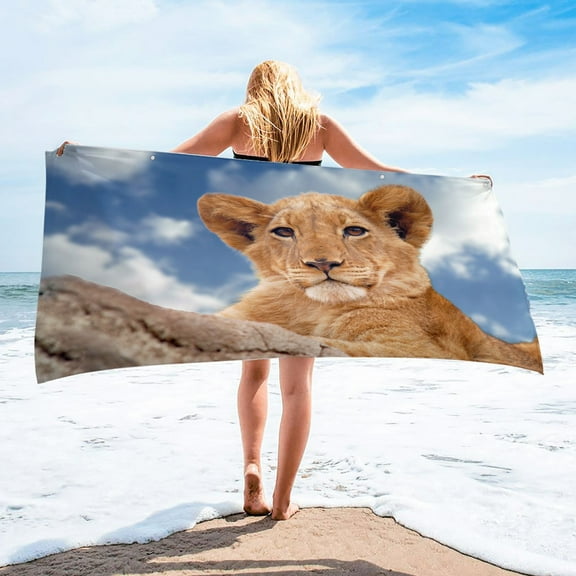 SDJMa Microfiber Beach Towels, Oversized, Quick Dry (30" x 60") Sand Proof, Absorbent, Compact, Beach Blanket, Lightweight Towel for The Swimming, Sports, Beach, Gym-Lion Printed