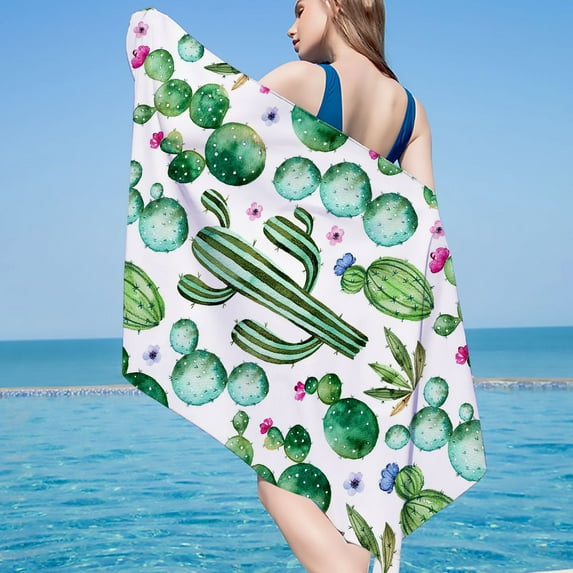 SDJMa Microfiber Beach Towels, Oversized, Quick Dry Sand Proof, Absorbent, Compact, Beach Blanket, Lightweight Towel for The Swimming, Sports, Beach, Gym - Alpaca & Cactus - 30x60inch