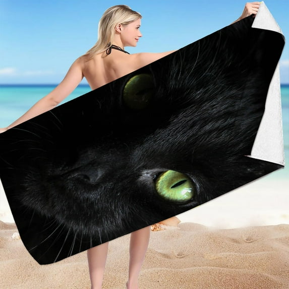 SDJMa Microfiber Cat Beach Towels, Oversized, Quick Dry Sand Proof, Absorbent, Compact, Beach Blanket, Lightweight Towel for The Swimming, Sports, Beach, Gym - Cat Printed - 30x60inch