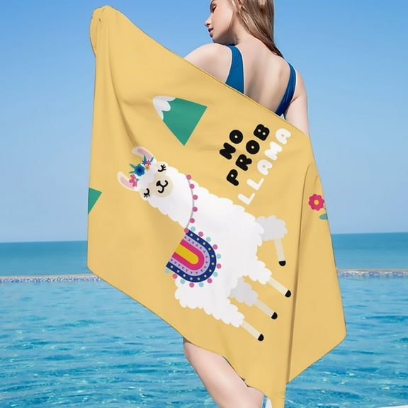 SDJMa Microfiber Cute Cartoon Llama Beach Towels, Oversized, Quick Dry (30" x 60") Sand Proof, Absorbent, Compact, Beach Blanket, Lightweight Towel for The Swimming, Sports, Beach, Gym