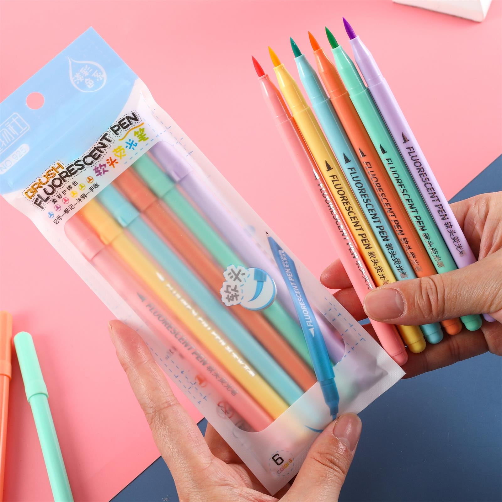SDJMa Mild Highlighters assorted Colors,Mild Fluorescent colors markers for Underlining Highlighting,Fine Point Tips 6 colors10ml