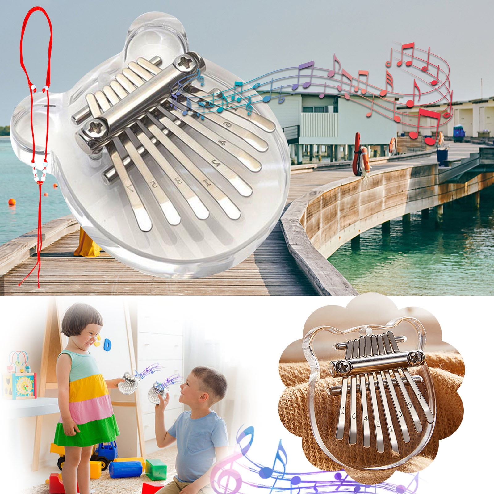 SDJMa Mini Kalimba Thumb Piano Delicate with Lanyard Sheet Music, 8 ...