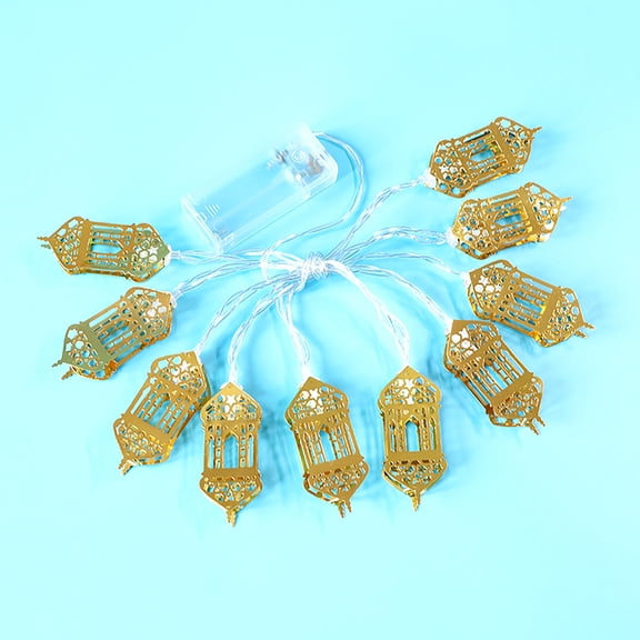 SDJMa Mini Lantern Metal String Lights for Eid Decorations, 5.42 ft 10 LEDs Ramadan Festival Lights, Fairy String Lights Battery Operated Indoor Outdoor(Gold)
