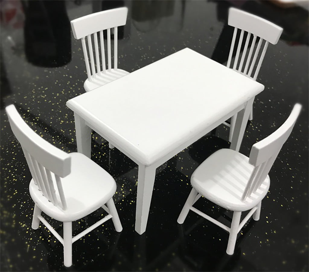 1/12 Scale Dollhouse Dining Table & Chair Set - Mahogany Real Wood Miniature Furniture