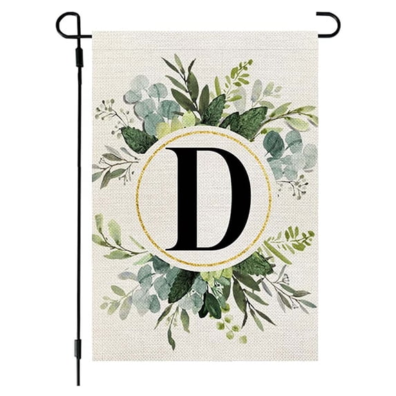 SDJMa Monogram Letter D Floral Garden Flag, Rustic Farmhouse Double Sided Linen Family Last Name Initial Yard Flag for Spring Summer Outdoor Patio Lawn Home Decor, 18x12 Inch