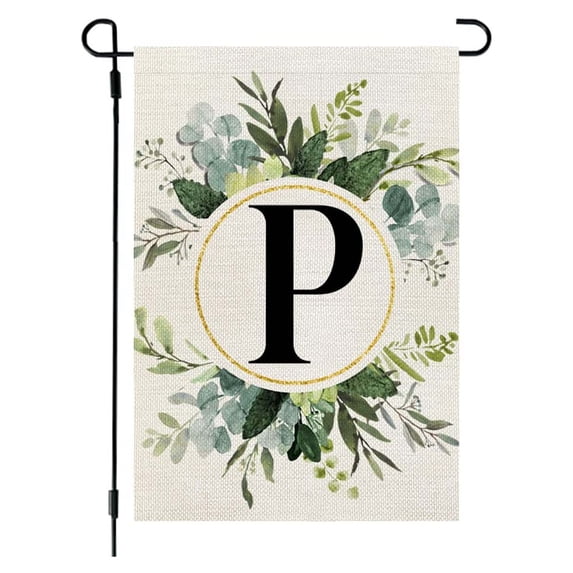 SDJMa Monogram Letter P Floral Garden Flag, Rustic Farmhouse Double Sided Linen Family Last Name Initial Yard Flag for Spring Summer Outdoor Patio Lawn Home Decor, 18x12 Inch