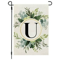 SDJMa Monogram Letter U Floral Garden Flag, Rustic Farmhouse Double Sided Linen Family Last Name Initial Yard Flag for Spring Summer Outdoor Patio Lawn Home Decor, 18x12 Inch