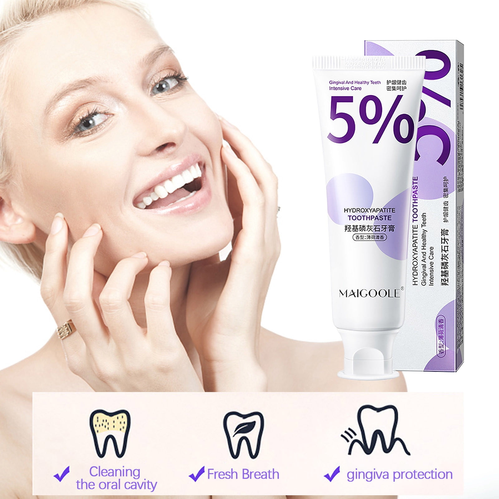 SDJMa Natural Toothpaste, Nano Hydroxyapatite for Remineralizing, Fluoride Free, Sensitive Teeth