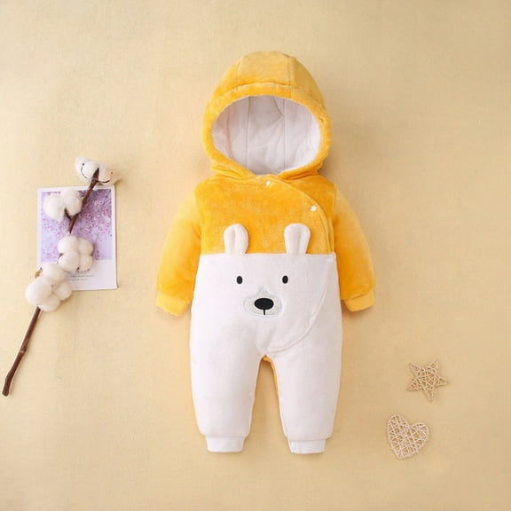 SDJMa Newborn Baby Boy Girl Winter Jumpsuit Outfit Hooded Onesie Thick Bodysuit Romper Cartoon Bear Coat