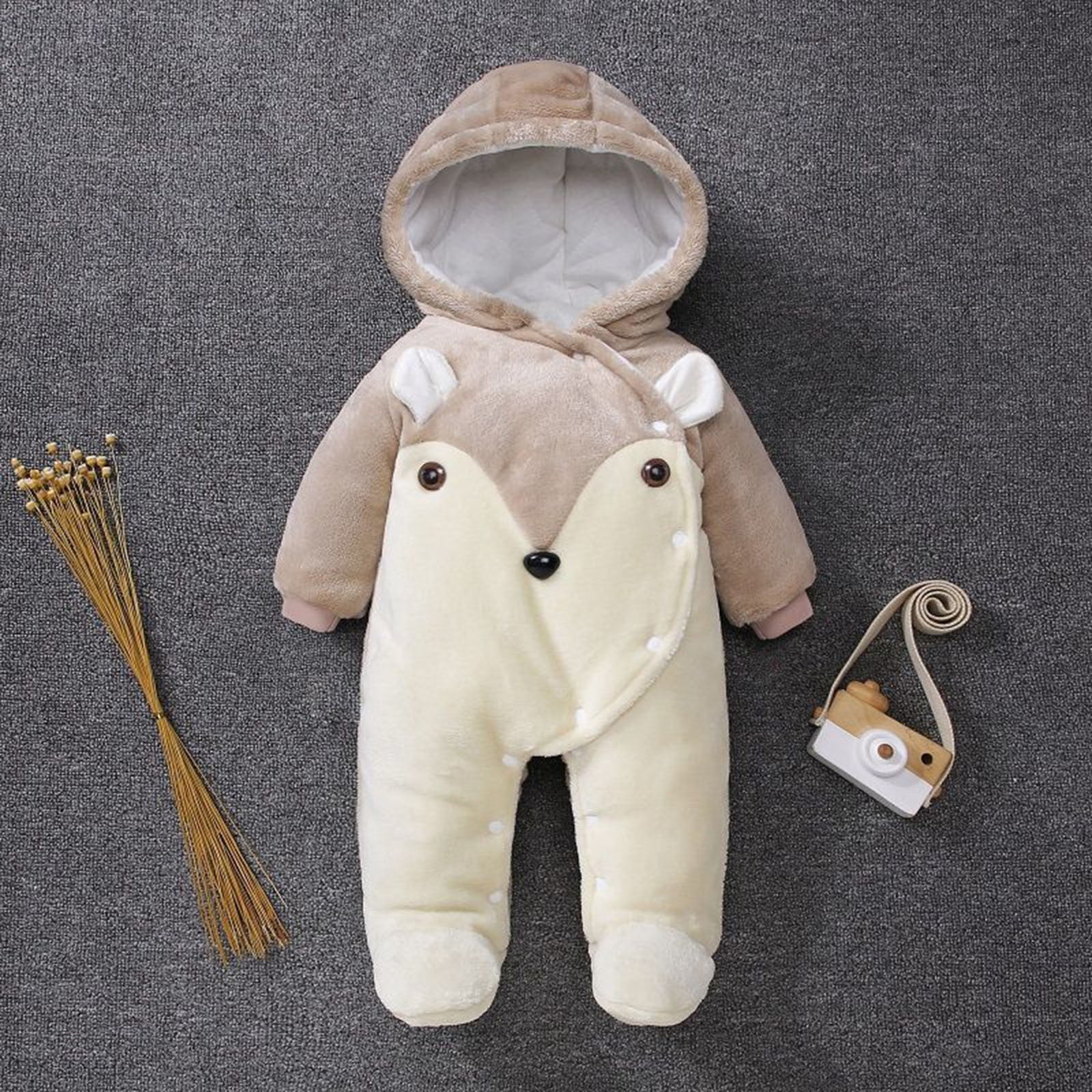 Cute Fox Hooded Baby Winter Romper – Soft Plush Full-Zip Onesie