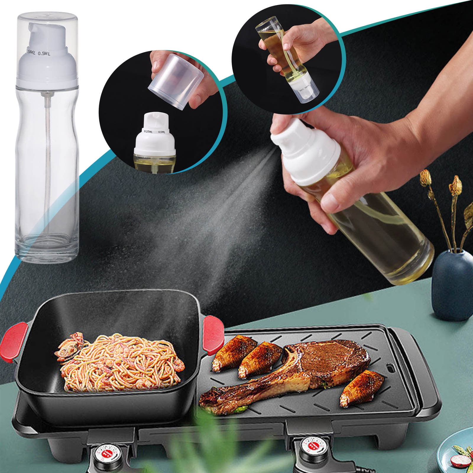 SDJMa Oil Sprayer Bottle with Adjustable Sprinkler, 200ml Glass Olive