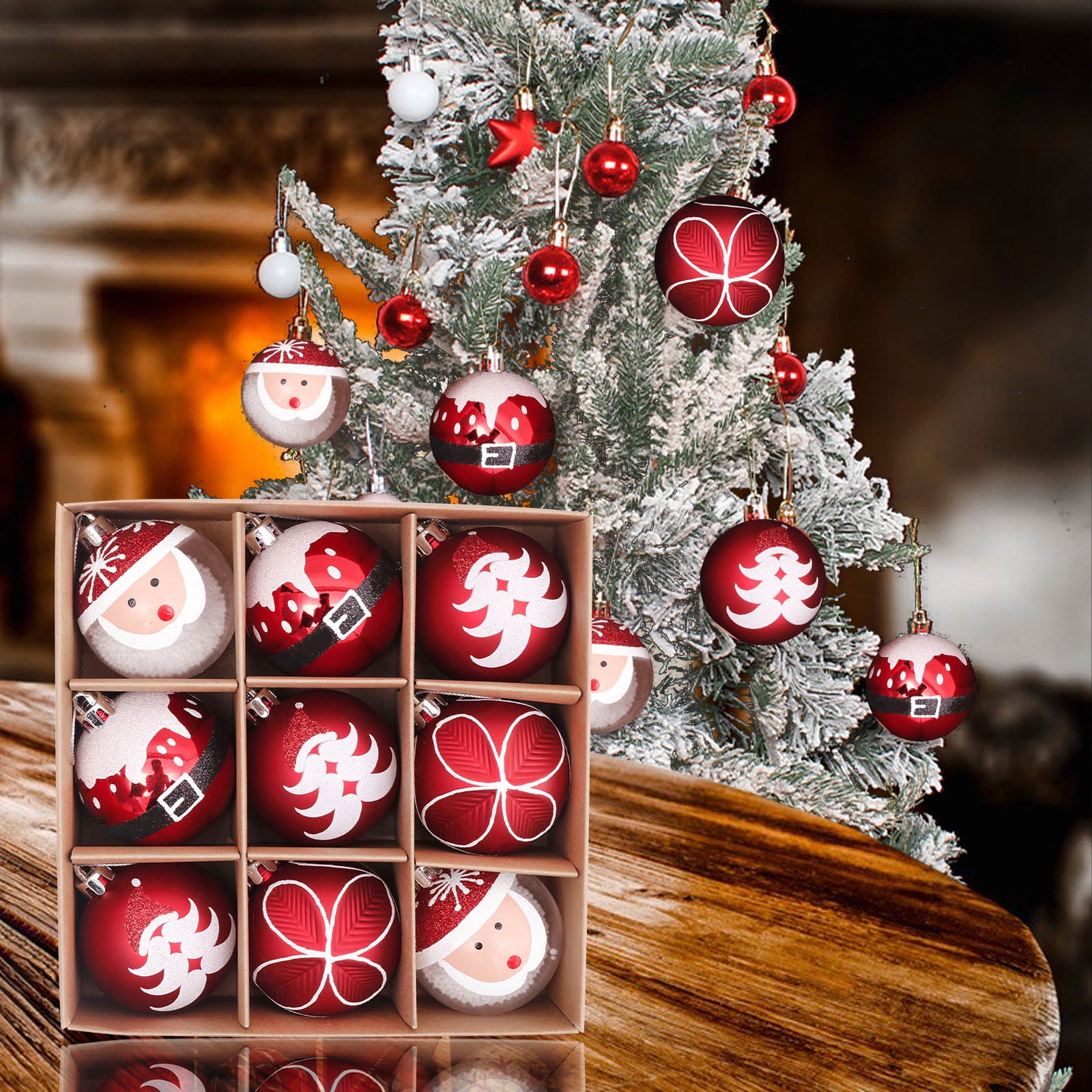 SDJMa Ornaments for Christmas Trees, 9pcs Red and White Shatterproof