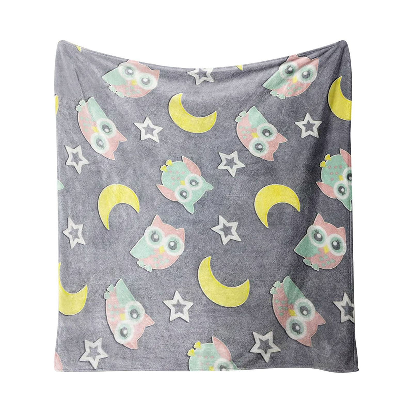 SDJMa Owl Blanket Glow in The Dark Luminous Moon Blanket for Kids Soft Plush Star Blanket