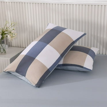 SDJMa Pack of 2 Pillow Cases, Blue and White Plaid Geometric Pattern Printed Soft Breathable Pillowcases Machine Washable (Queen Size, 19x30 Inches)
