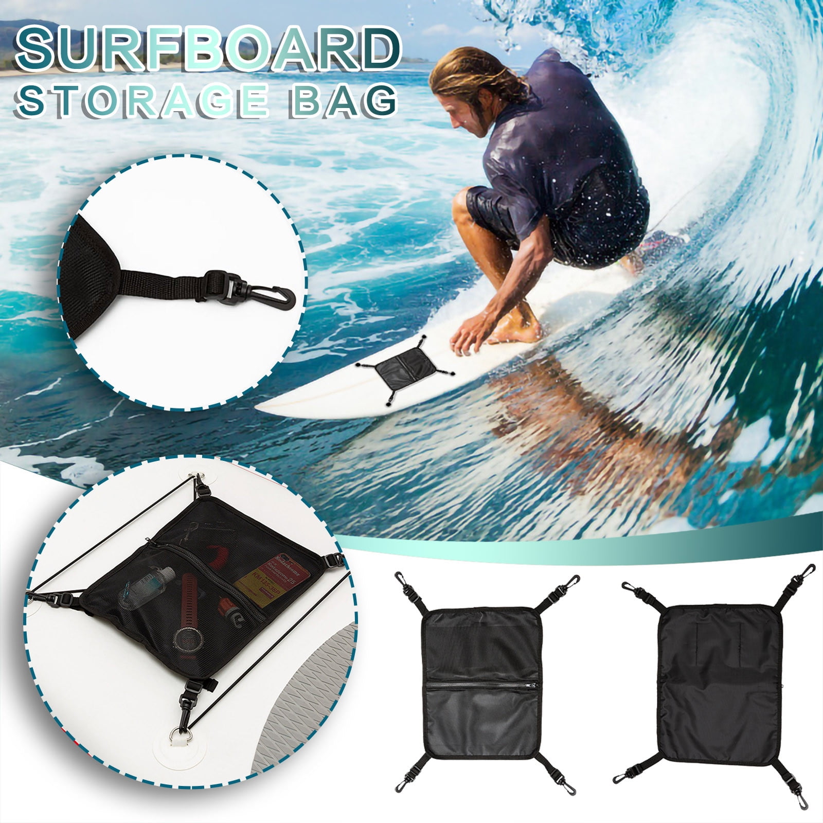 SDJMa Paddleboard Deck Bag, Mesh Deck Dry Bag Storage Pouch, for Stand Up Paddleboard, Surfboard