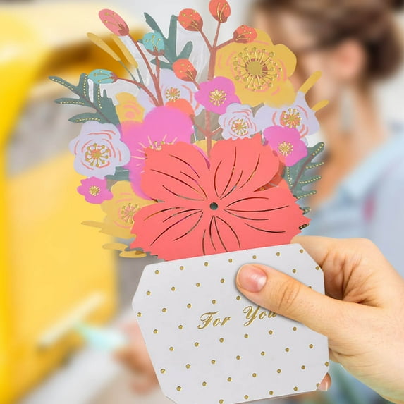 SDJMa Paper Flower Bouquet Card with Note Card and Envelope Happy Mother's Day Foldable Flower Cards for Wife 3D Greeting Cards - Mixed Roses