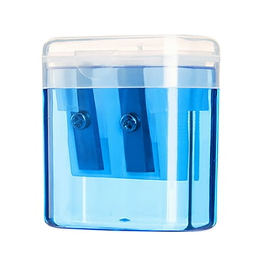 SDJMa Pencil Sharpener, Double Hole Pencil Sharpener with Cover, Mini Hand sharpeners Tool Double-Holes Pencil sharpeners, Plastic Square Accessories Pencil Sharpening Tools, Blue
