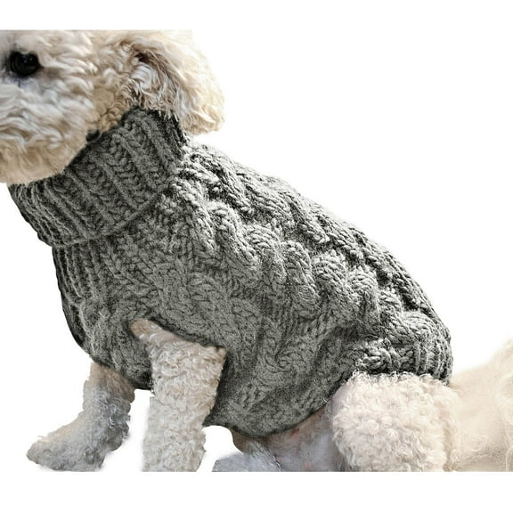 SDJMa Pet Dog Turtleneck Knitting Sweater Solid Color Classic Cable Knit Dog Winter Warmer Cold Weather Coat Clothes for Small Medium Large Dog Puppy Cat (Gray,M)