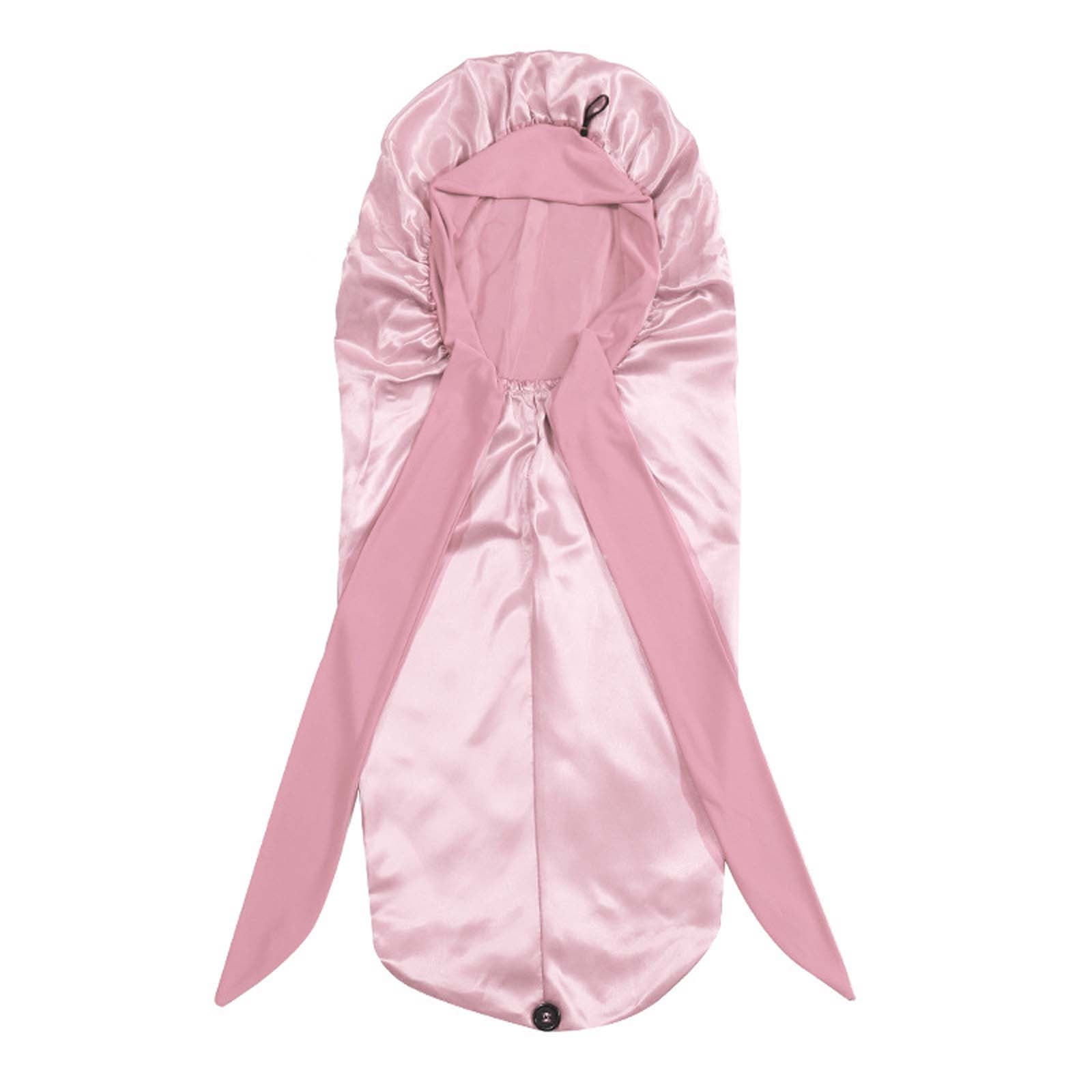 SDJMa Pink Long Satin Braids Bonnets for Women Sleeping Cap Silk