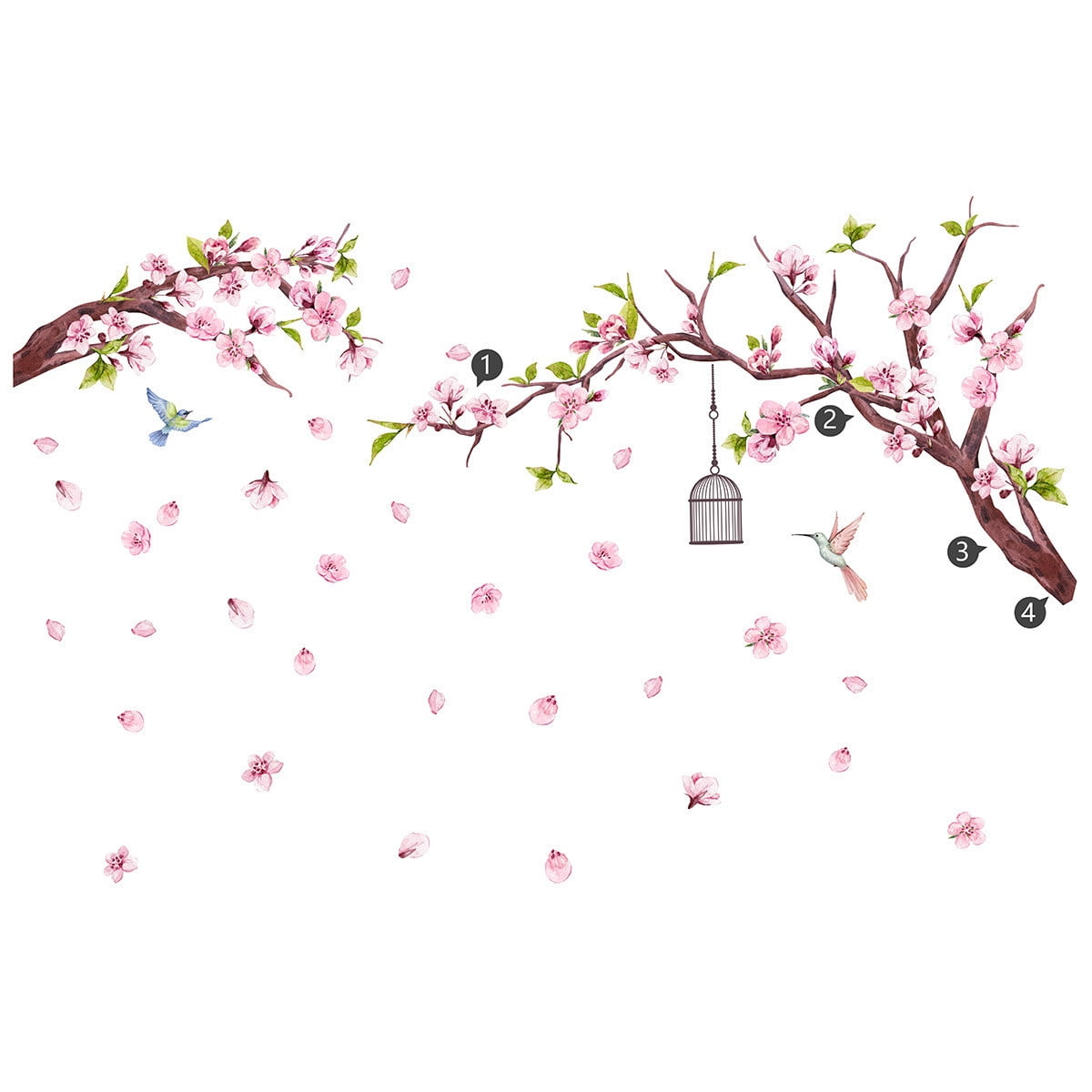 SDJMa Pink Peach Flower Wall Decals Cherry Blossom Tree Branch Wall Stickers DIY Removable