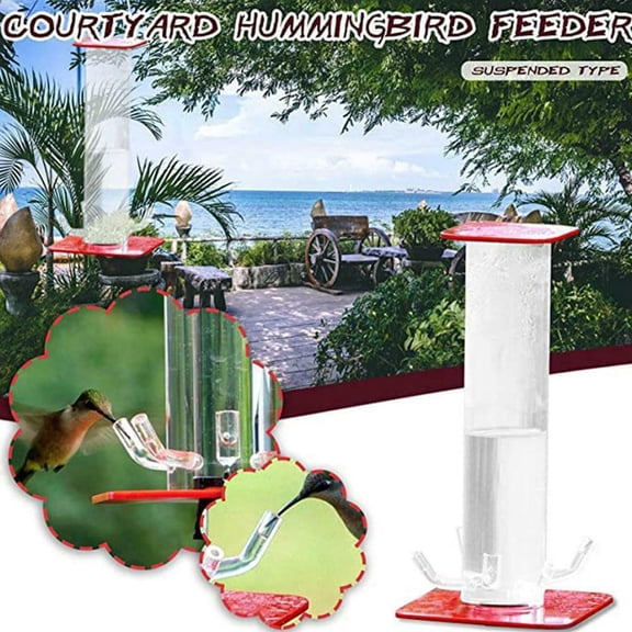 SDJMa Plastic Hummingbird Feeder with Hook, 5 Feeding Ports, Hanging Bird Feeder for Outdoors Garden Yard Tree