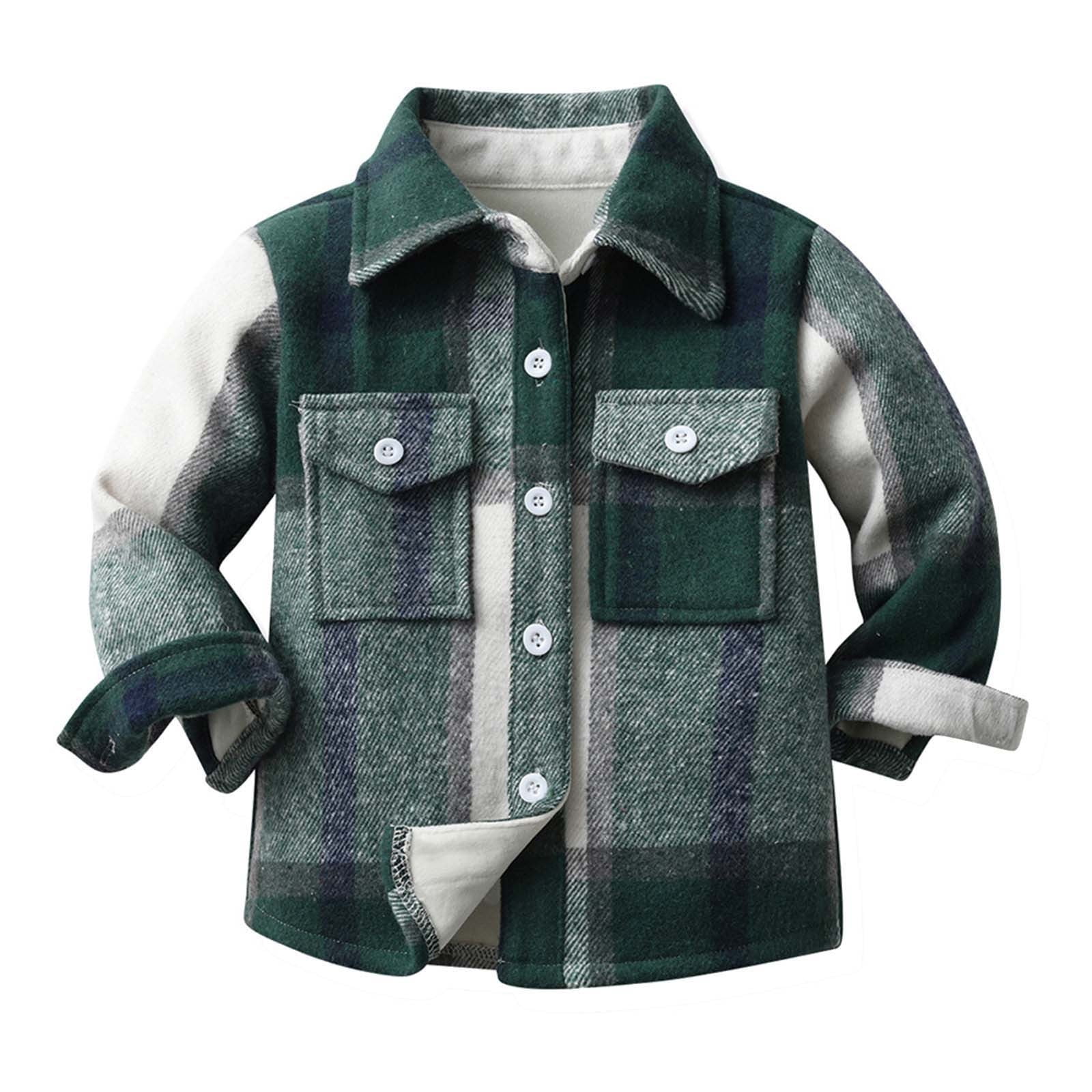 SDJMa Plush And Thicken Toddler Flannel Shirt Jacket Plaid Long Sleeve  Lapel Button Down Shacket Kids Boys Girls Shirts Coats Fall Tops