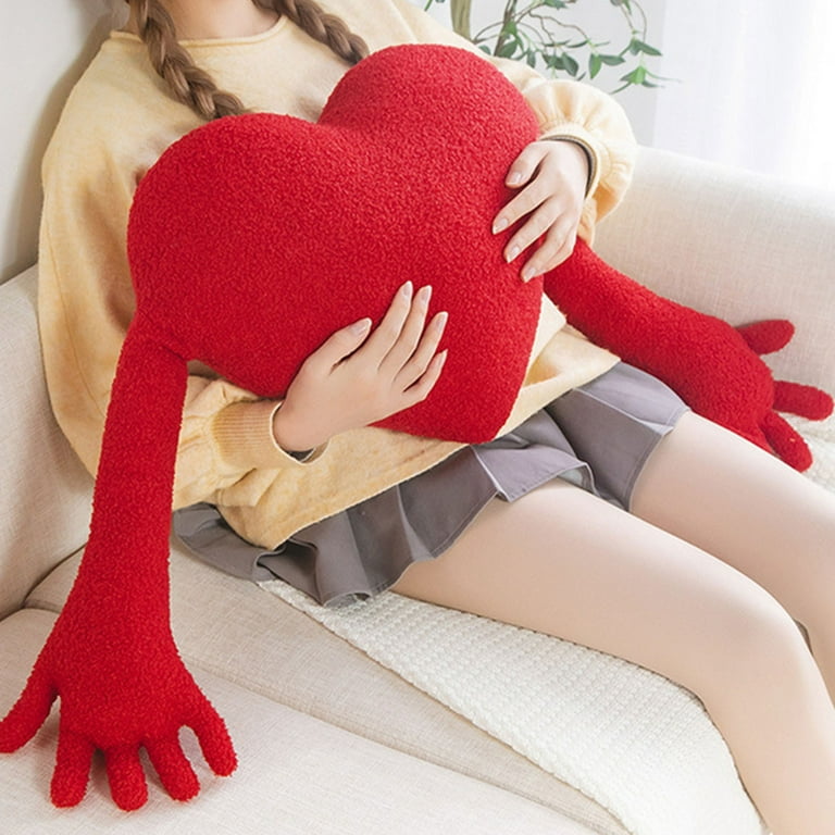 SDJMa Plush Heart Shaped Pillow with Palm Hand Warmer Pillow Soft Red Heart Pillow Cushion Toy Throw Pillows for Mom Fit for Room Office Car Decor